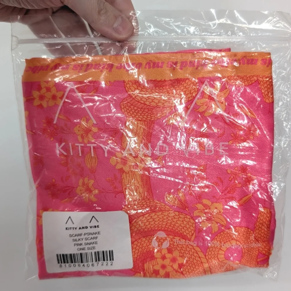 Kitty And Vibe Pink Orange Snake Floral Talia Vibes Silky Square Bandana Scarf